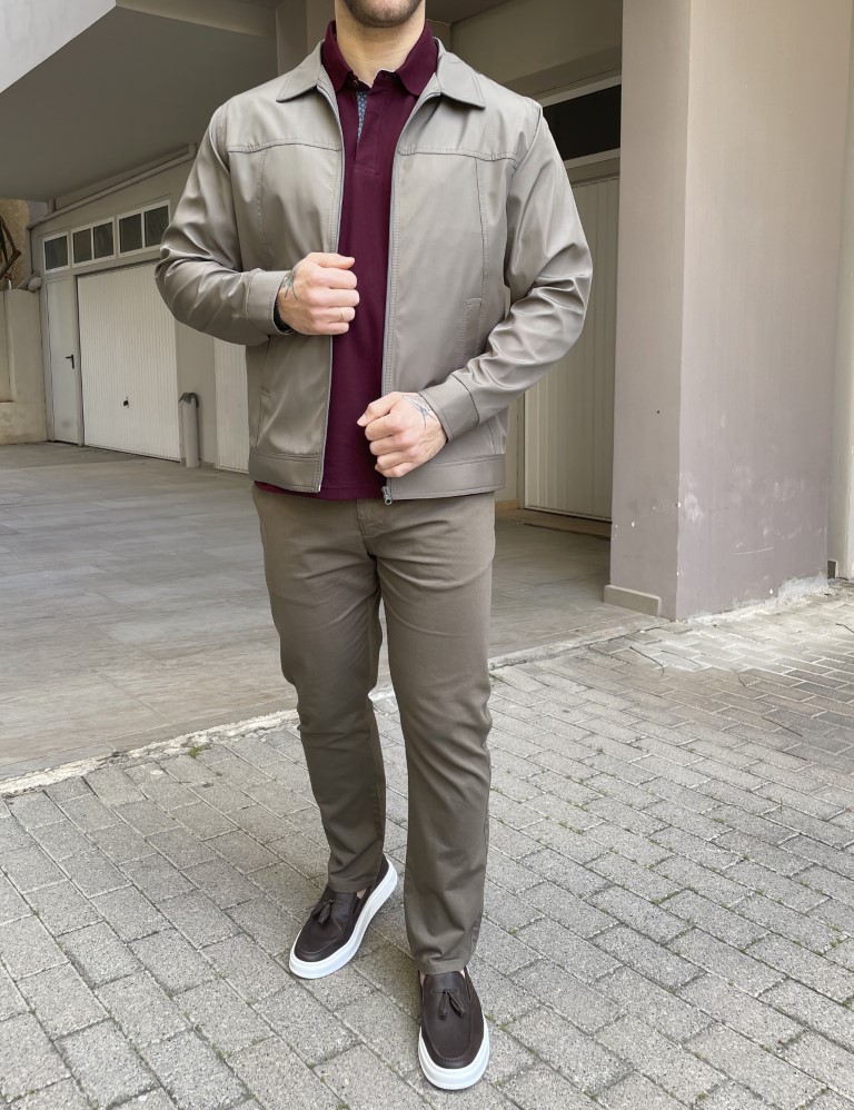 Ανδρικό ανοιχτό λαδί ελαφρύ Jacket με γιακά D1920 φωτογραφία